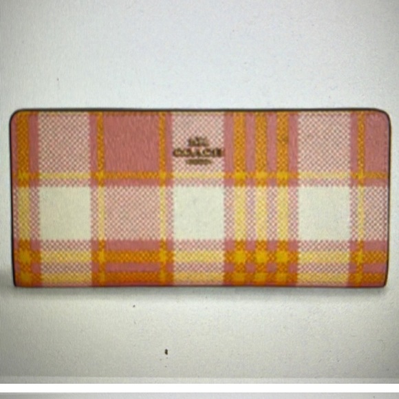 New (used once) 3 piece Pink Taffy Plaid matching Coach set! - Picture 7 of 9